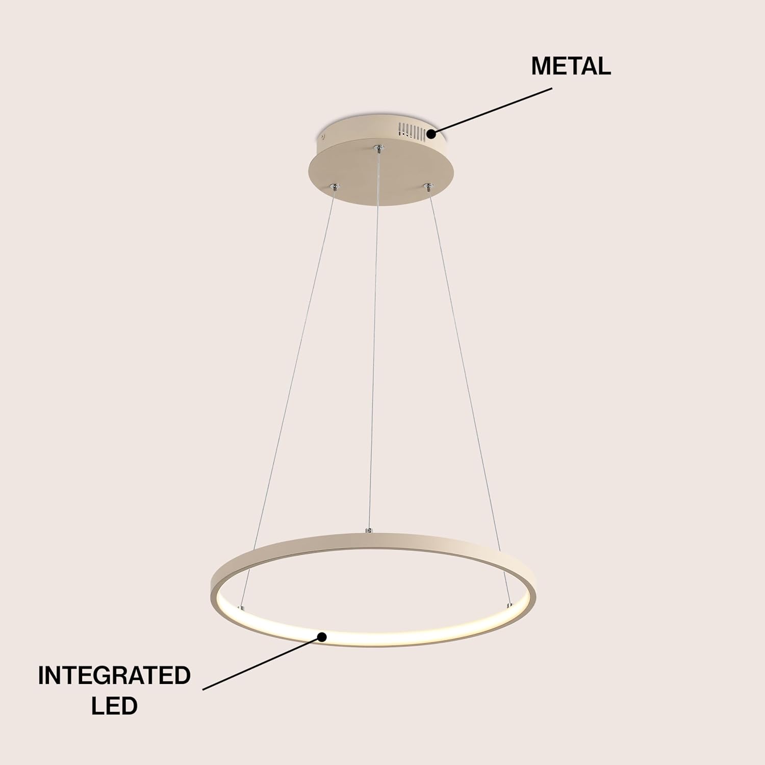 JONATHAN Y 15.75" Beige Modern Integrated LED Pendant Light, Dimmable Round Hoop Chandelier for Kitchen Island, Dining Room, Adjustable Height Metal Hanging Light (JYL7202H)
