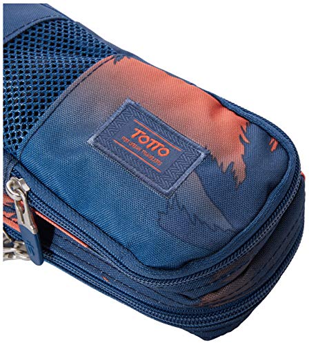 Image of Totto - School Pencil Case 3 Compartments, Pidal Model, Large and Compact Pencil Case, Dimensions 8.5 x 20.3 x 3.2 cm, Zip Closure, Front Mesh, Resistant and Durable, Orange and