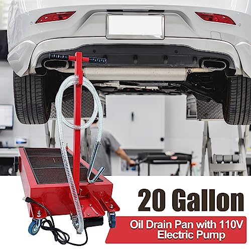 SUPERFASTRACING 20 Gallon Low Profile Roll Around Oil Drain Pan with 110V Electric Pump 8FT Hose for Trucks Cars SUVs
