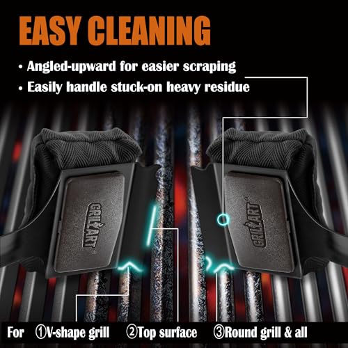 Image of GRILLART SteamWizards Grill Brush Bristle Free Outdoor 17 inch No-Wire Cleaning | Safe Reinforced Long Handle, Angled Scraper Reach Corners, Steam Replaceable Pad for Porcelain & All Grate, Gifts for Men /Dad