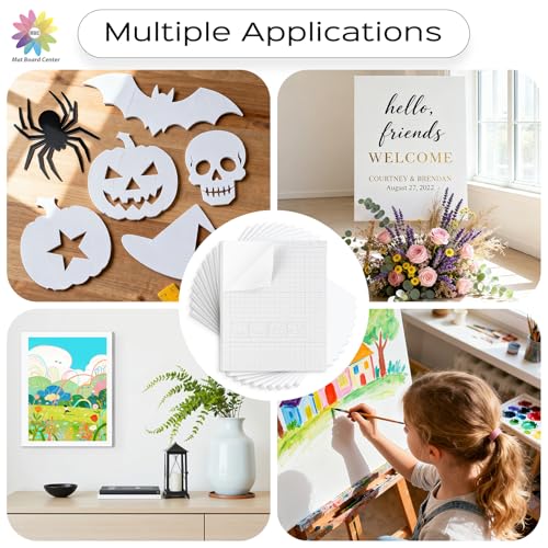 Mat Board Center, Pack of 10, 12X16 Self Adhesive Foam Board for Picture and Poster Mounting, Lightweight White Color Foam Board for Crafts, Artworks, 3/16 Inches Thick