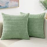 decorUhome Light Sage Green Neutral Decorative Throw Pillow Covers 18x18 Inch Set of 2, Boho Soft Corduroy Striped Square Pillow Covers Modern Twill Pillow Covers for Couch Bed Sofa Living Room