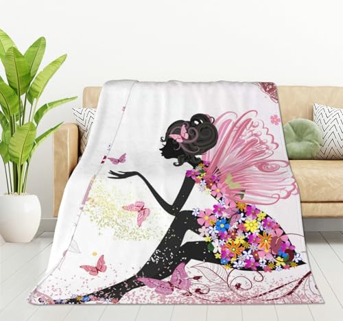 Image of HGOD DESIGNS Butterfly Throw Blanket Cartoon Flower Fairy in the Environment of Butterflies Soft Blankets and Throws 100x130cm Caring for Women Men