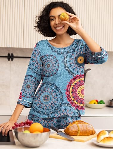 Image of PrinStory Womens Pajama Sets Capri Pjs Soft Lounge Sets XS-4XL