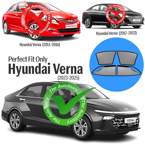 Image of AutoStory Magnetic Car Sunshade for Verna 2023-2025 | Front Half Cut for Mirror Visibility + Rear Full Coverage with Zipper | Heavy Heat & UV Protection | Privacy Side Window Curtains Shades
