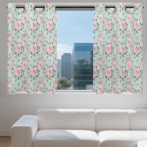 Wetoricau Rose Pattern Window Curtains 2 Panels Waterproof Window Privacy Curtain Semi-Sheer Drapes for Bedroom, Home Decoration for Kitchen Bathroom Living Room