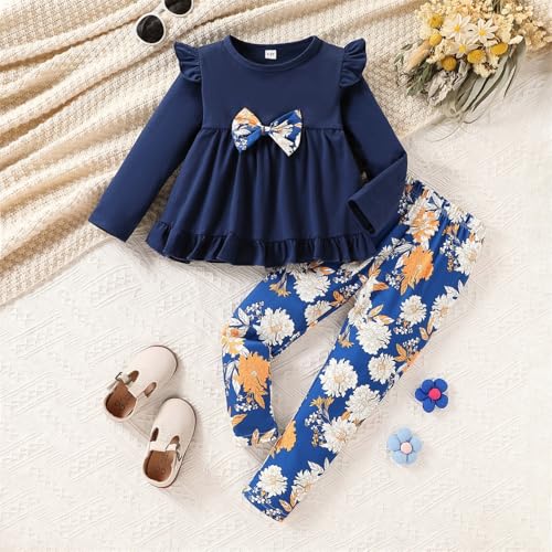 Image of Axumity Kid Girl Clothes Ruffle Sleeve Top Floral Allover Pants 3-9 Years Fall Outfit Set
