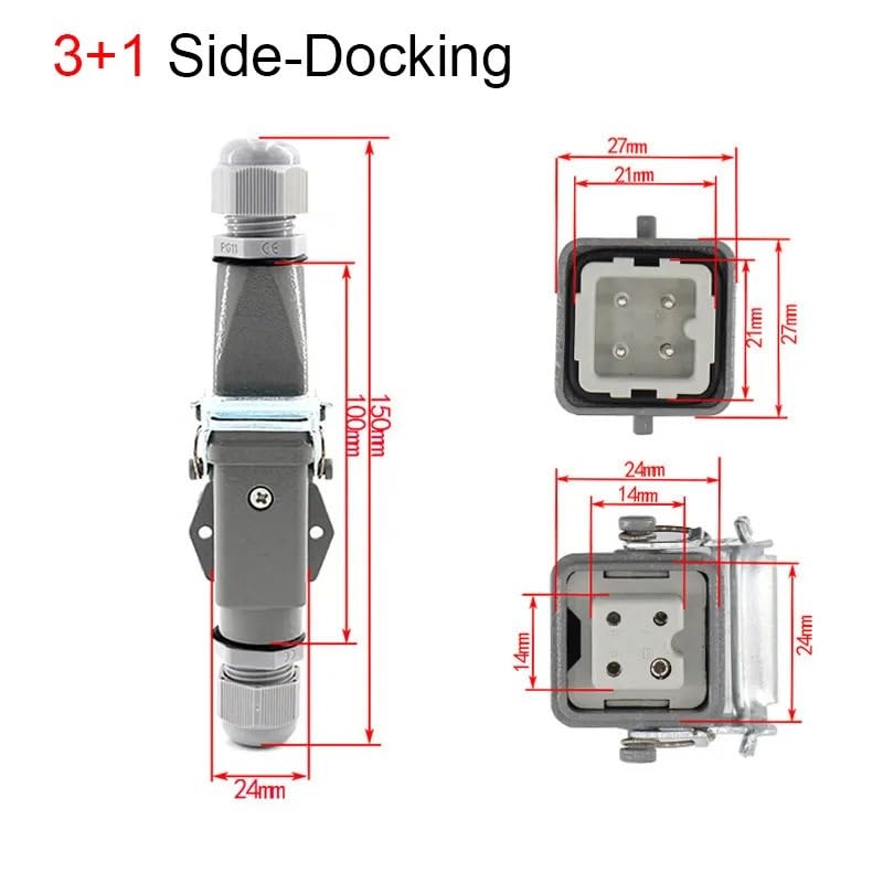 Heavy Duty Connectors DHC-HA-003 3pin 4pin 5pin 7pin 10A Industrial Plug HQ-005 16A Metal Rectangular Connector(4 Core Side-Docking)
