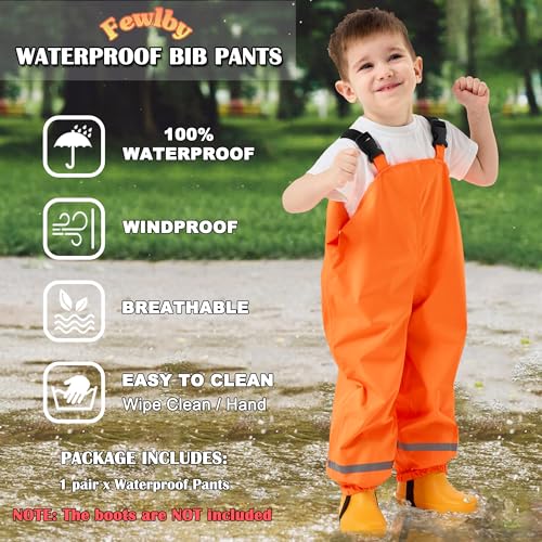 Image of Fewlby Kids Rain Bib Pants, Toddlers Waterproof Suspender Dirty Proof Rain Wear for Boys and Girls