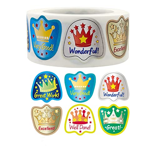 CHUANGOU Orangext 500pcs Crown Sticker Roll Labels Roll Round Candy Sticker Stickers