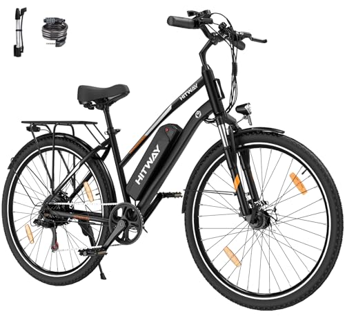 HITWAY Bicicleta Eléctrica, 28' Bicicleta Electrica Urbana/de Trekking, Bici Eléctrica con Batería Extraíble de 36V12Ah/13Ah, 250W, 7 Velocidades, Ebike, Alcance hasta 35-90km