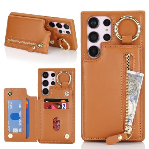 Étui portefeuille en cuir Havaya pour Samsung Galaxy S23 Ultra avec porte-cartes marron