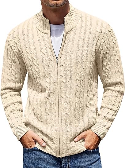 Men's Cotton Full Sleeve High Neck Full Zipper Sweater for Men, Cable Knitted Cardigan for Men-image-38