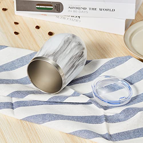 Comooo Stainless Steel Wine Tumbler Glass Bulk With Lid And Straw 12Oz Double Wall Vacuum Insulated Travel Tumbler Cup Stemless For Hot And Cold Drinks, Coffee, Wine, Cocktails (Marble, 1 Pack) #TOP4