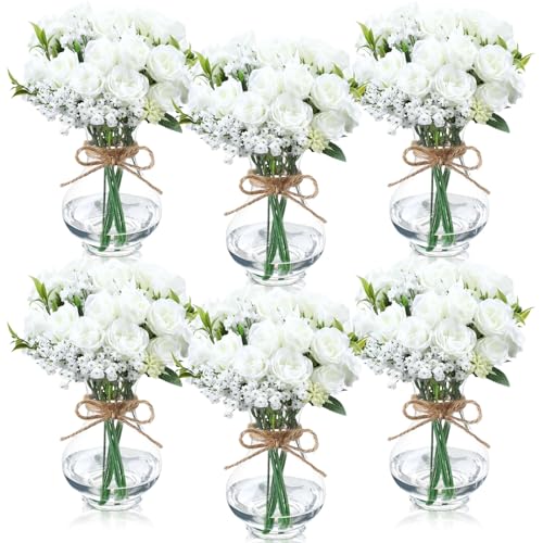 Acellegic 6 Sets Mason Jar Table Centerpiece with Artificial Roses