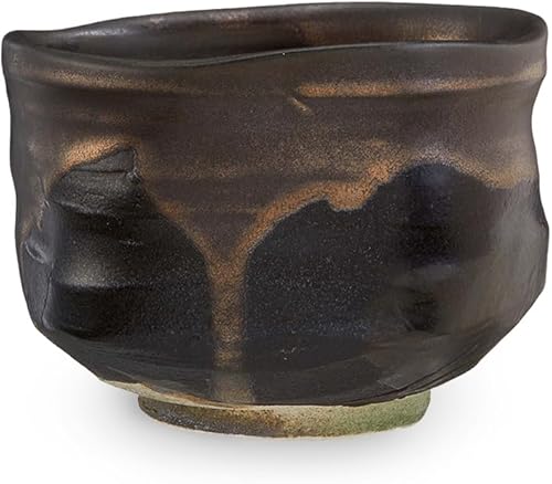 SUGIMOTO TEA - Luster Kindami Chawan Cuenco de matcha Mino-Yaki hecho a mano con forma de Kutsugata Auténtica tetera japonesa con caja de regalo