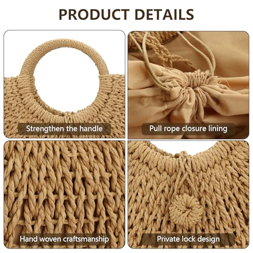 FENBEN Straw Hobo Bags for Women Round Beach Purse Large Woven Bag miniatura 6