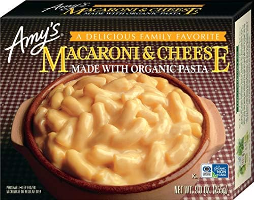 Amy's Frozen Meals, Macaroni and Cheese Frozen Pasta Tray, Made With Organic Pasta and White Cheddar Cheese, Microwave Meals, 9 Oz