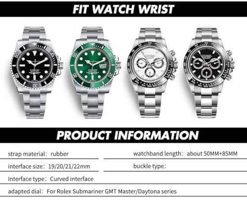 Bracelet montre caoutchouc 21mm agate premium pour Rolex Submariner - 5