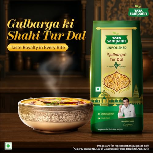 Image of Tata Sampann Unpolished Gulbarga Tur Dal, 1kg, GI Tagged Premium Patka Dal, Grown in Calcium & Potassium Rich Soil, Cooks Faster, Sourced from Gulbarga, Karnataka (Pack of 3)