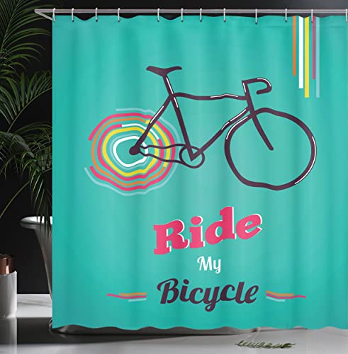 ABAKUHAUS Vintage Shower Curtain, Ride My Bicycle Theme Poster Style Retro Bike Hipster Art Illustration - Image 3