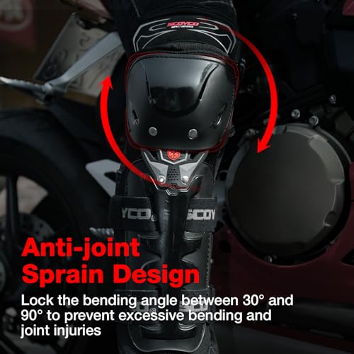 Scoyco Motorcycle Knee Pads - CE Level 1 Adjustable Motocross Knee and Elbow Pads Protective Shin Guards for Outdoor Cycling Racing Sports