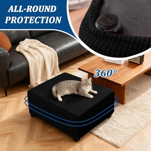 Housse de pouf carré noir 60cm en jacquard extensible - 8