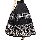 Resnan Women's Chinese Horse Face Skirt Pleated Skirts Printed Elegant A-Line Long Swing Maxi Traditional National Clothing (Black, Large)