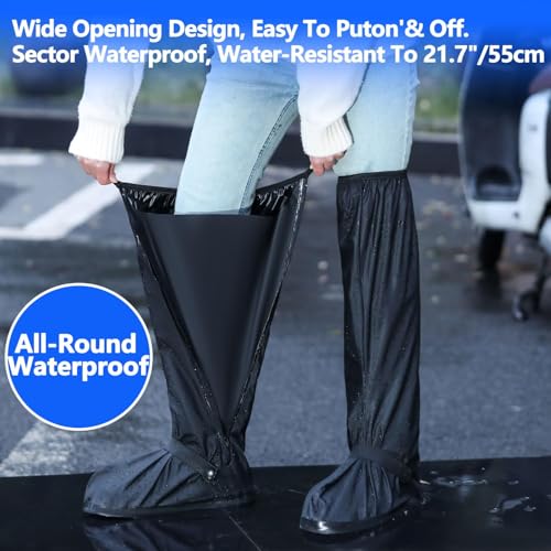 Image of 23.62 Inch Rain Shoes Cover for Men Women, Tall Waterproof Shoe Cover Protector, Reusable PVC Shoe Cover for Rainy Season with Reflective Strips for Outdoor Activities and Rainy Season