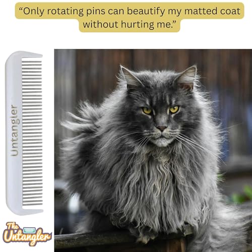 Image of Cat Comb with Silky Smooth Rotating Teeth - Clears Mats Gently (5 inch Ultra Fine Teeth; 7 inch Dual Teeth) (White, 5 inch)