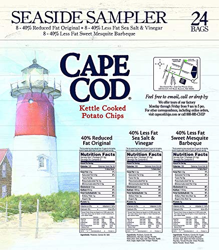 Cape Cod Potato Chips, Reduced Fat Kettle Cooked, Seaside Sampler (24 Count) Variety Pack #TOP3