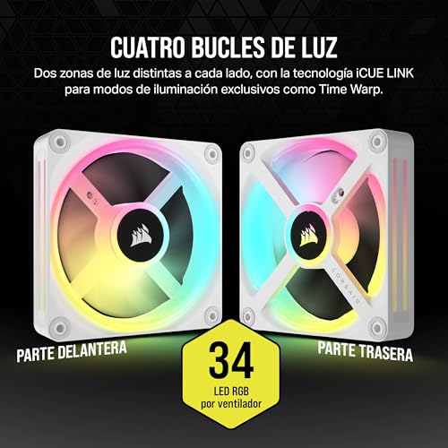 Miniatura 5 de CORSAIR iCUE LINK QX120 RGB 120mm Ventilador - Paquete Triple - Blanco | Kit Triple de Ventiladores con Concentrador iCUE LINK, Rodamiento de Cúpula Magnética, Modo Zero RPM