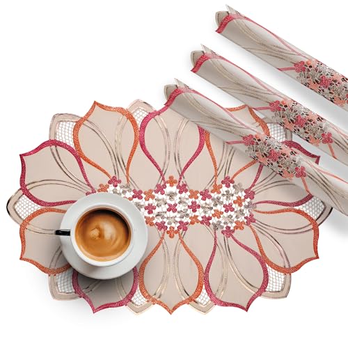 Image of Kuber Industries 4 Pcs PVC Side Table Mats | Washable Placemat /Dining Table Mat for Party, Wedding and Family Functions | Flower Design - Cream