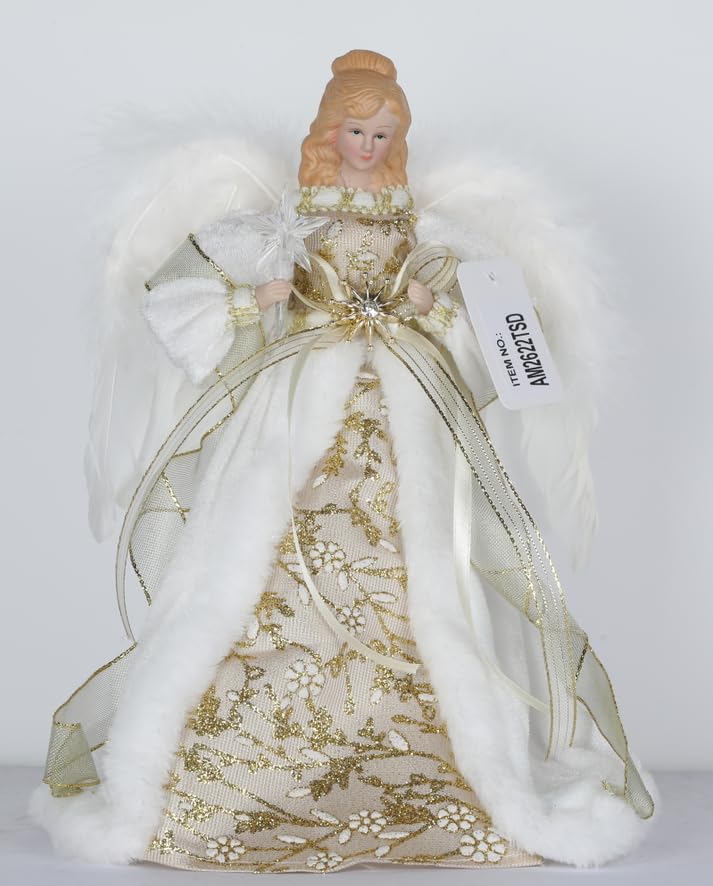 HMASYO Cimier de sapin de Noël avec lumières minuterie, 30,5 cm avec ailes en plumes blanches, lumière étoile, télécommande et décoration de cime de sapin de Noël alimentée par piles pour intérieur et