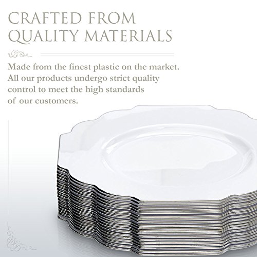 Beautiful Designed Disposable Plates For Party (20 Pc) Heavy Duty Disposable Dinner Set 8.25” , Fine Dining Plastic Dishes For Elegant China Look, Great For Upscale Wedding, Dining & Serving - White #TOP5