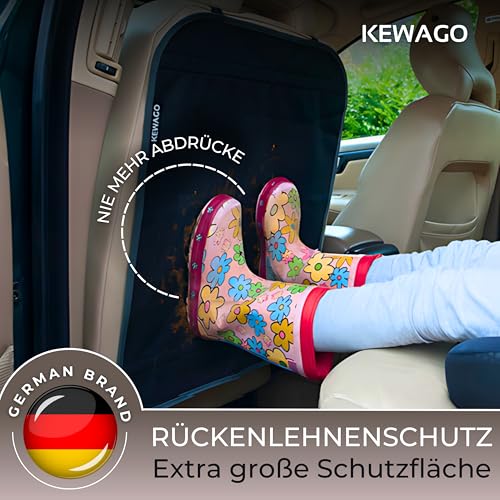 Kewago Rückenlehnenschutz Auto Kinder 2 Stück schwarz - Trittschutz Autositz & Rücksitzschoner - Sitzschoner Auto Vordersitze - Autositz Schutz vor Schmutz, Abdrücken & Kratzern - Schutzmatte