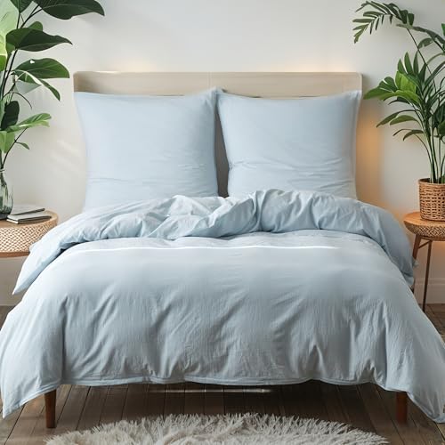 Simple&Opulence Bettwäsche 135x200 Baumwolle 2teilig, weich und warm Bettwäsche-Sets mit Reißverschluss ÖkoTex Zertifiziert Bettbezug und 1 Kissenbezug 80x80, Eisblau
