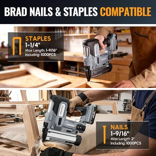 Image of WORKPROX 20V Cordless Brad Nailer Kit, 18 Gauge 2-in-1 Nail & Staple Gun