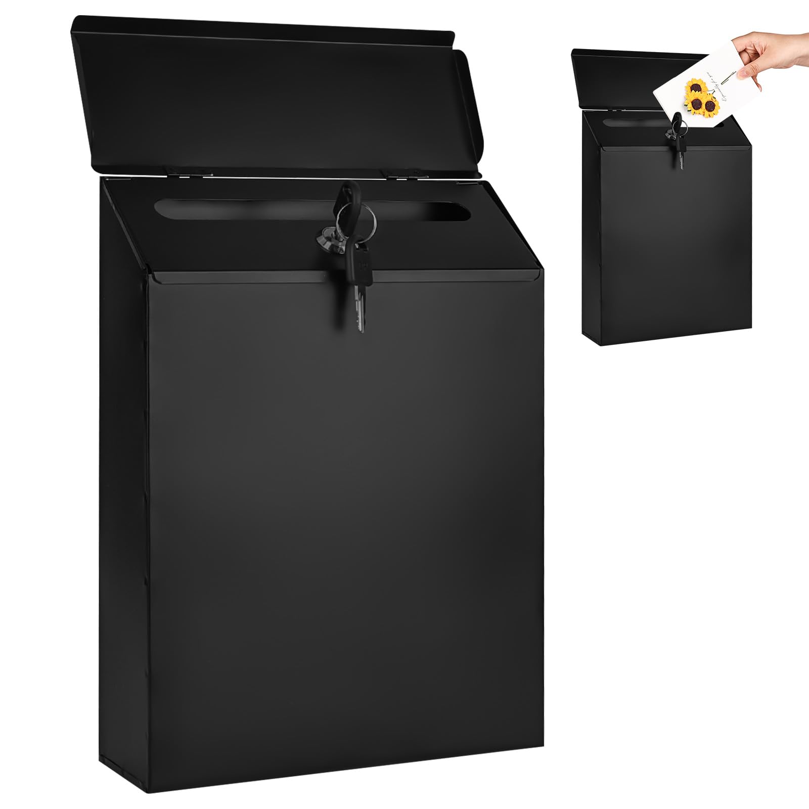 Trendecor Buzón de Color Antracita, 22 x 6,5 x 29 cm, Color Antracita con 2 Llaves, buzón de Pared Personalizado con Placa para el Nombre, para casa, Oficina, Tienda, restauran, Negro