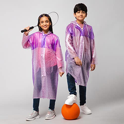 Image of THE CLOWNFISH Polyester Drench Dew Series Unisex Kids Waterproof Single Layer Pvc Standard Length Longcoat /Raincoat With Adjustable Hood.