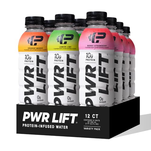 Whey Protein Water Sports Drink by PWR LIFT | Variety Pack | Keto, Vitamin B, Electrolytes, Zero Sugar, 10g of Protein | Post-Workout Energy Beverage | 16.9oz (Pack of 12)