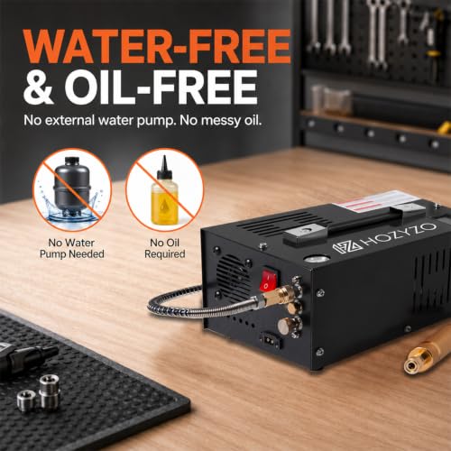 HOZYZO 2026 ENW PCP Air Compressor, 4500 PSI / 30 MPa – Portable Air Pump for PCP Rifles, Paintball Tanks & HPA Bottles, with Pressure Gauge & Temp Monitor, Black by HOZYZO - Used condition - Image 3