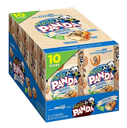 Meiji Hello Panda Cookies, Vanilla Crème Filled - 2.1 Oz, Pack Of 10 - Bite Sized Cookies With Fun Panda Sports #TOP28