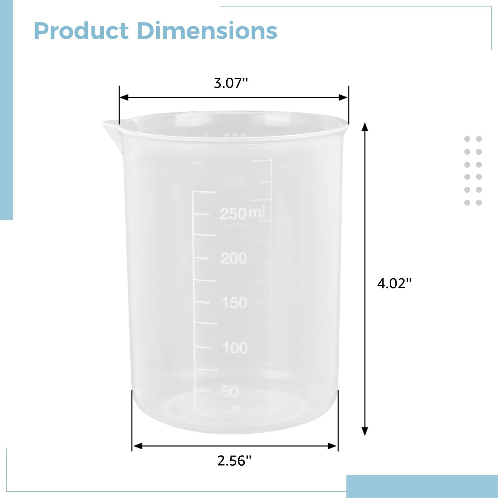 30 tazas medidoras graduadas de plástico, vasos reutilizables, capacidad de 250 ml, boquilla cónica, ideal para laboratorio, hornear y cocinar
