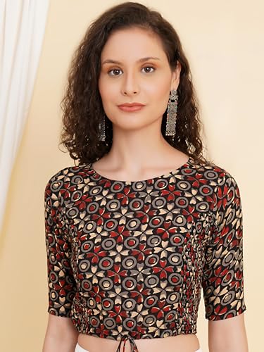 Image of Yash Gallery Women's Cotton Zig-Zag Printed Regular Regular Fit Short Sleeve Blouse