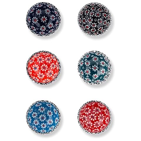 Elyese Ceramic Small Bowls, Dipping Bowls Set of 6, 3.5 Oz Soy Sauce Dish, Handmade Charcuterie Bowls, Colorful Pinch Bowls, Dishwasher & Microwave Safe Sauce Bowls, 3.2'' Mini Bowls (SULTAN'S GARDEN) Cover