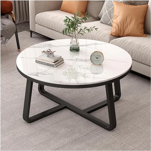 Image of Modern Round Coffee Table with Faux Marble Top and Gold Metal Frame - Contemporary Center Table for Living Room, Small Space Accent Cocktail Table for Apartment (Black & White)