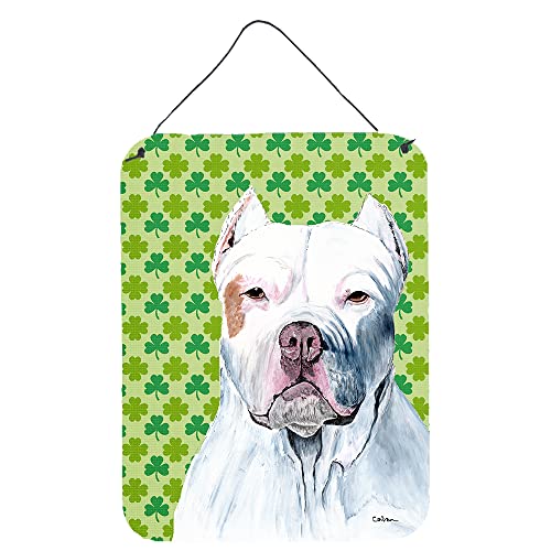 Caroline's Treasures SC9301DS1216 Pit Bull St. Patrick's Day Shamrock Portrait Wall or Door Hanging Prints Aluminum Metal Sign Kitchen Wall Bar Bathroom Plaque Home Decor Front Door Plaque, 12x16, Mul
