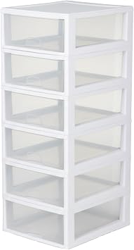 Sterilite 23018006 16 Quart/15 Liter Stacking Drawer, White Frame with Clear Drawers, 6-Pack