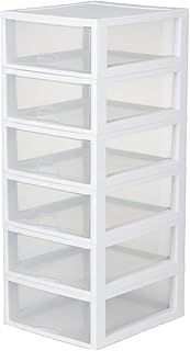 Sterilite 6-Pack 16 Quart Stacking Drawer, Clear Storage Closet Organizer, White Frame - Stackable Modular Plastic Drawers for Clothes, Accessories, Craft Supplies, Shoes or Linens